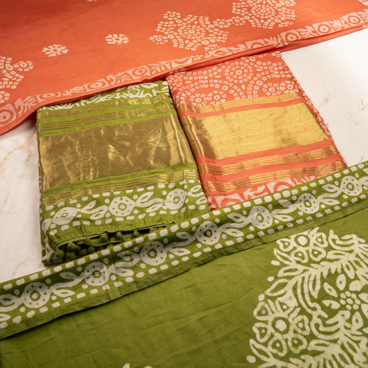 Green Batik Unstitched Suit