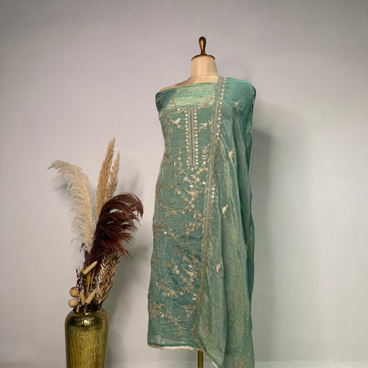 Green Embroidered unstitched suit