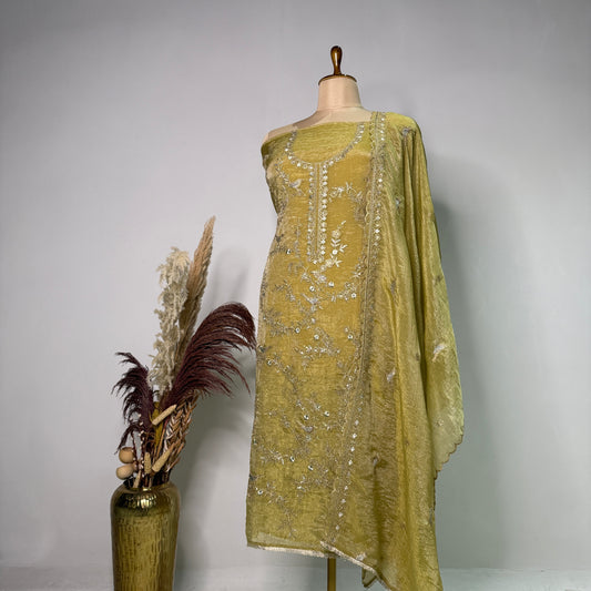 Gold Embroidered unstitched suit
