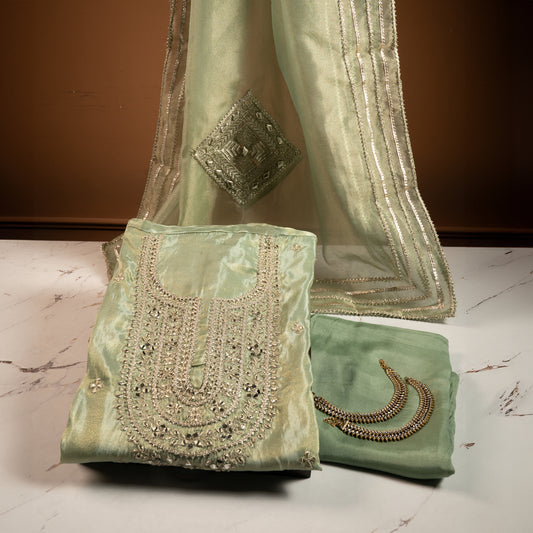 Green Gotapatti Embroidered Unstitched Suit