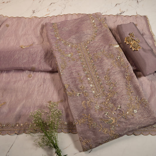 Purple Embroidered Unstitched Suit