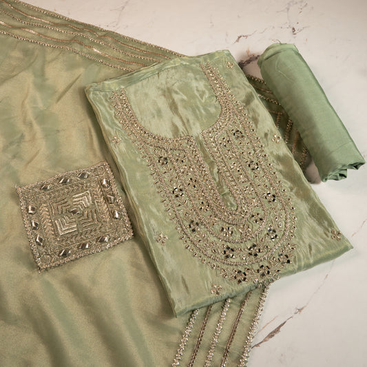 Green Gotapatti Embroidered Unstitched Suit